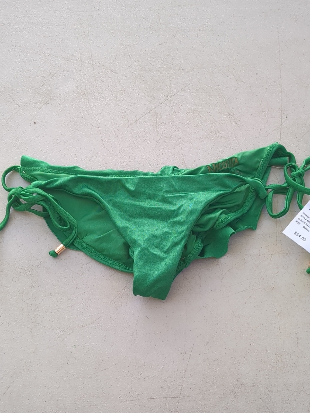 Nicolita Bright Green Tie-Side Bikini Bottom with Gold Accents